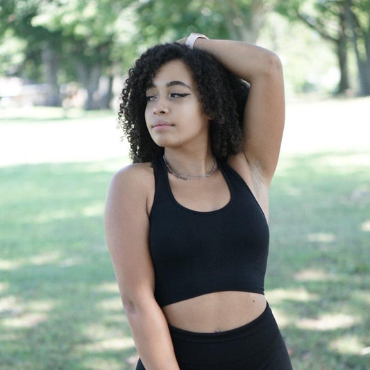 Thrive Cobalt Black Sports Bra - The Omega Fitness Workout Apparel